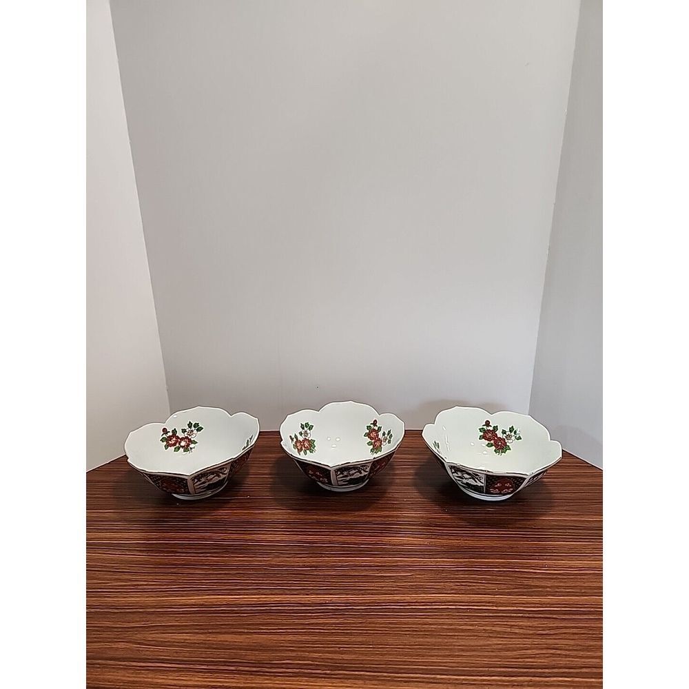Lot of 3 Original Artmark Nejar Imari Porcelain Bowl Japanese Japan Lotus 7"